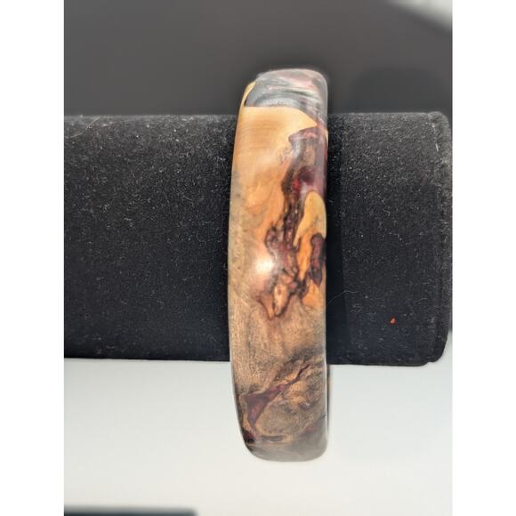 Vtg Natural Wood Colorful Browns Creams Grays & Burgundy Colored Bangle Bracelet - Picture 1 of 10